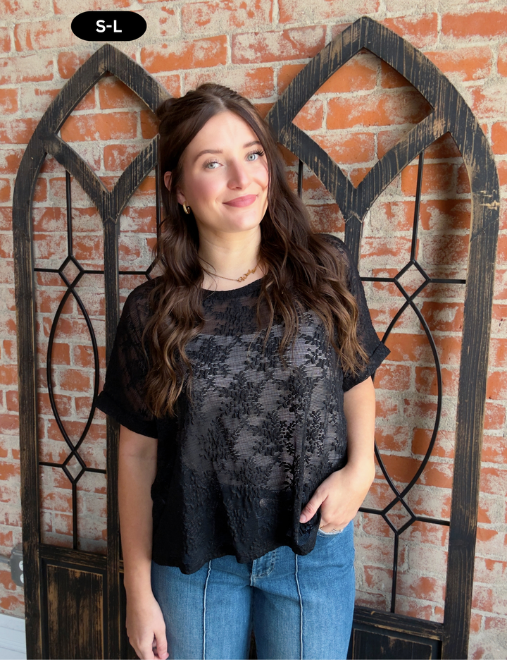 Reminisce With Me Lace Tee-Black