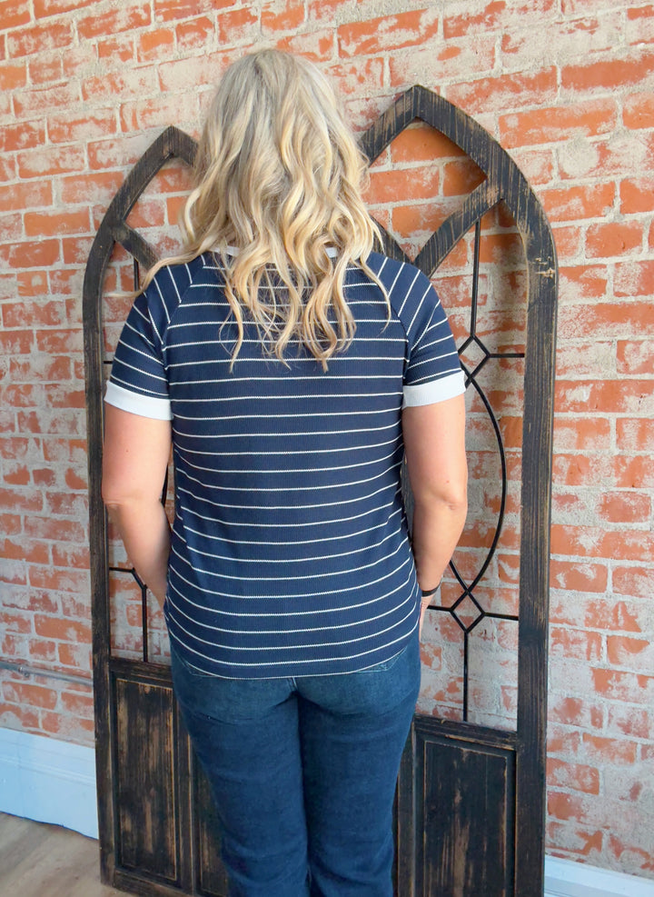 Play It Cool Striped Tee-Navy