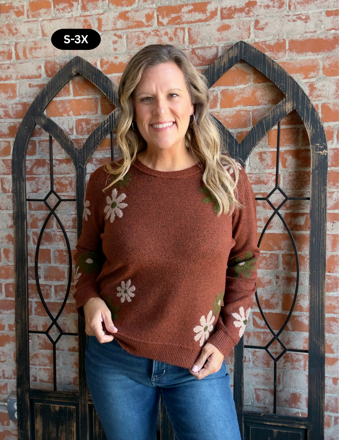 Floral Fashion Sweater-Rust