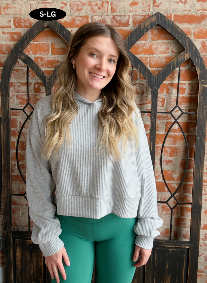 Bring On The Day Ribbed Hoodie-Grey