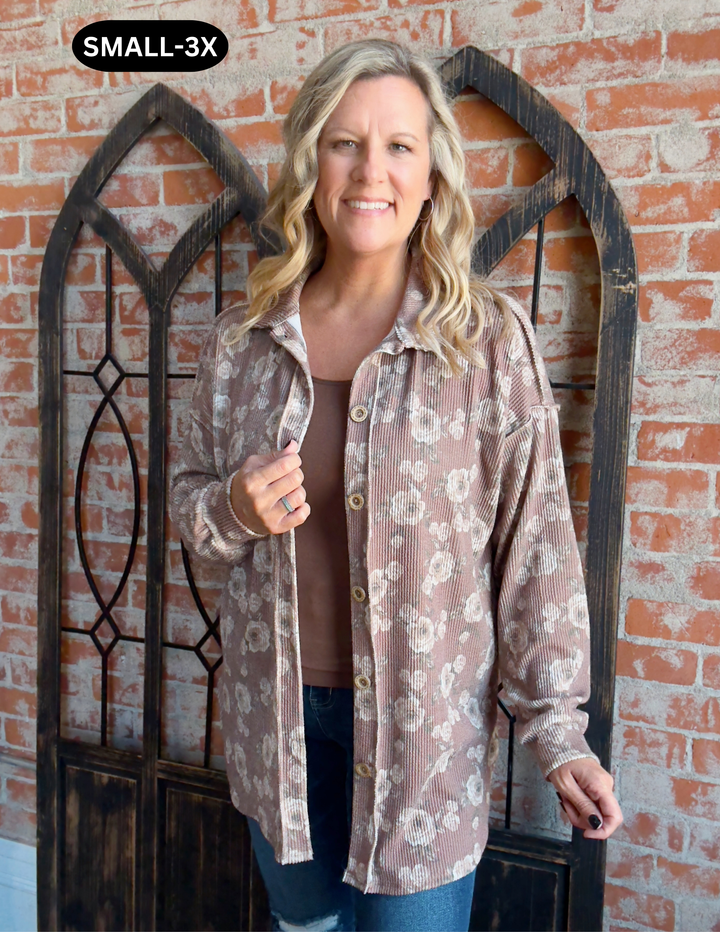 All Or Nothing Floral Ribbed Shacket