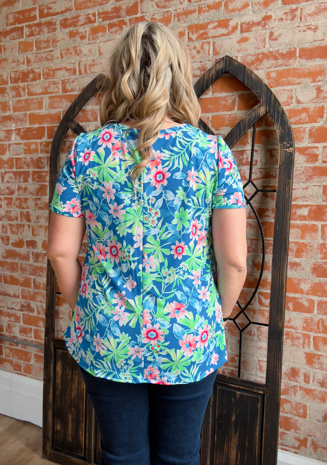 Thinking Warm Royal Blue Floral Boyfriend Tee