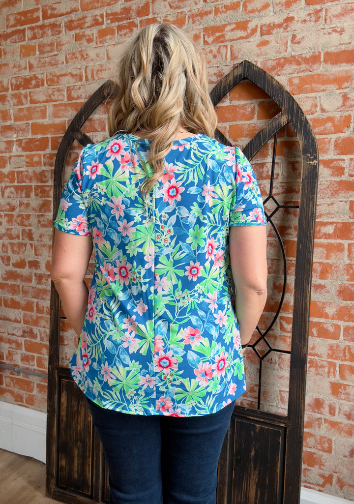 Thinking Warm Royal Blue Floral Boyfriend Tee
