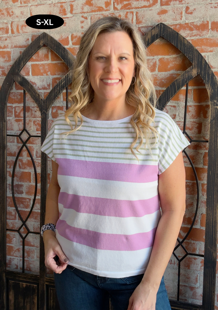 I Can Tell Striped Sweater-Green/Lavender