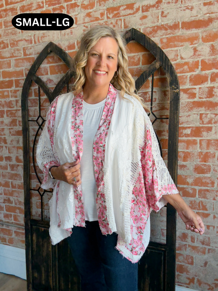 In The Name Of Love Floral Trimmed Kimono-White
