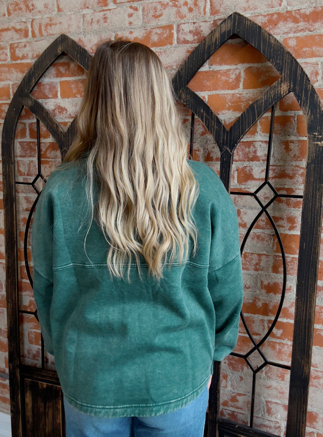 Got It All Down Acid Wash Jacket-Hunter Green