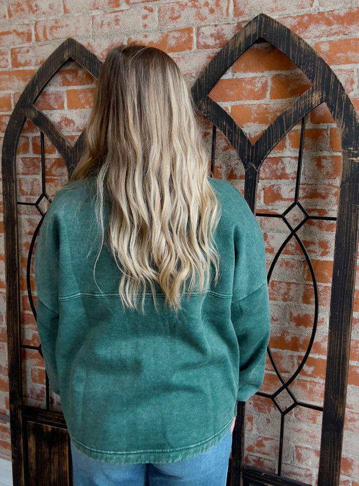 Got It All Down Acid Wash Jacket-Hunter Green