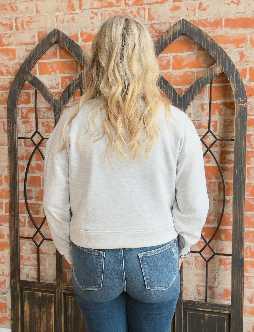 Put It On My Tab Cropped Scuba Half Zip-Grey