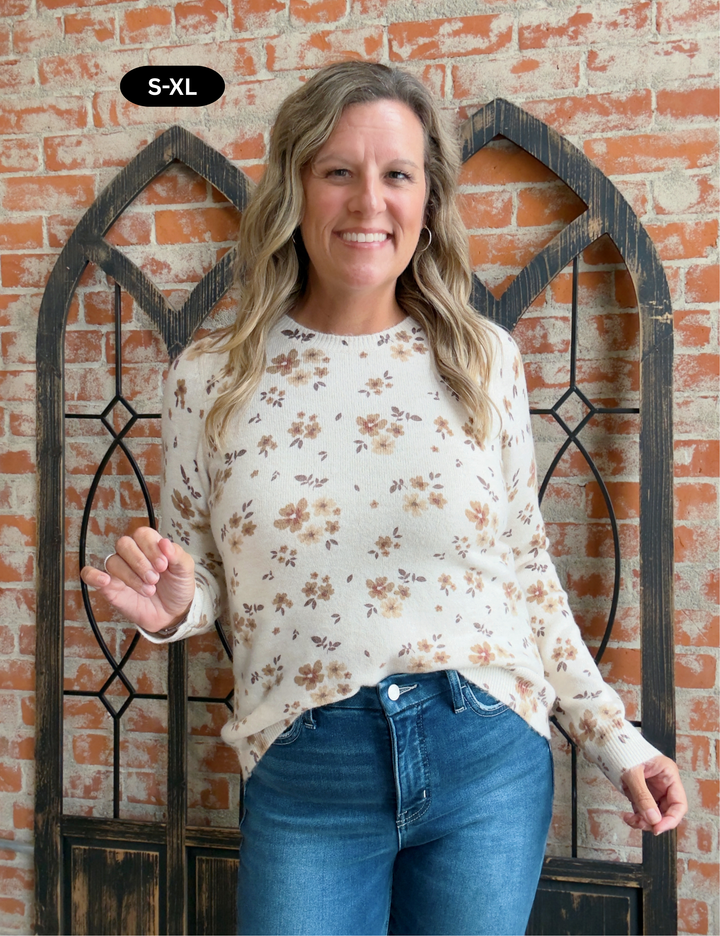 Pretty Petals Floral Sweater-Oatmeal