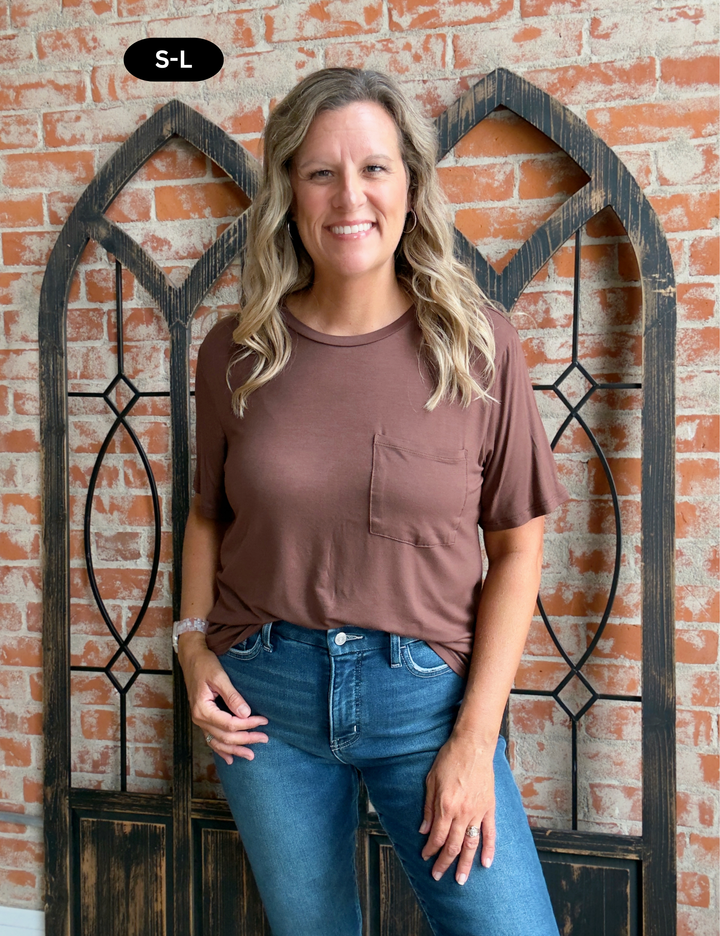 What I'm looking For Pocket Tee-Brown