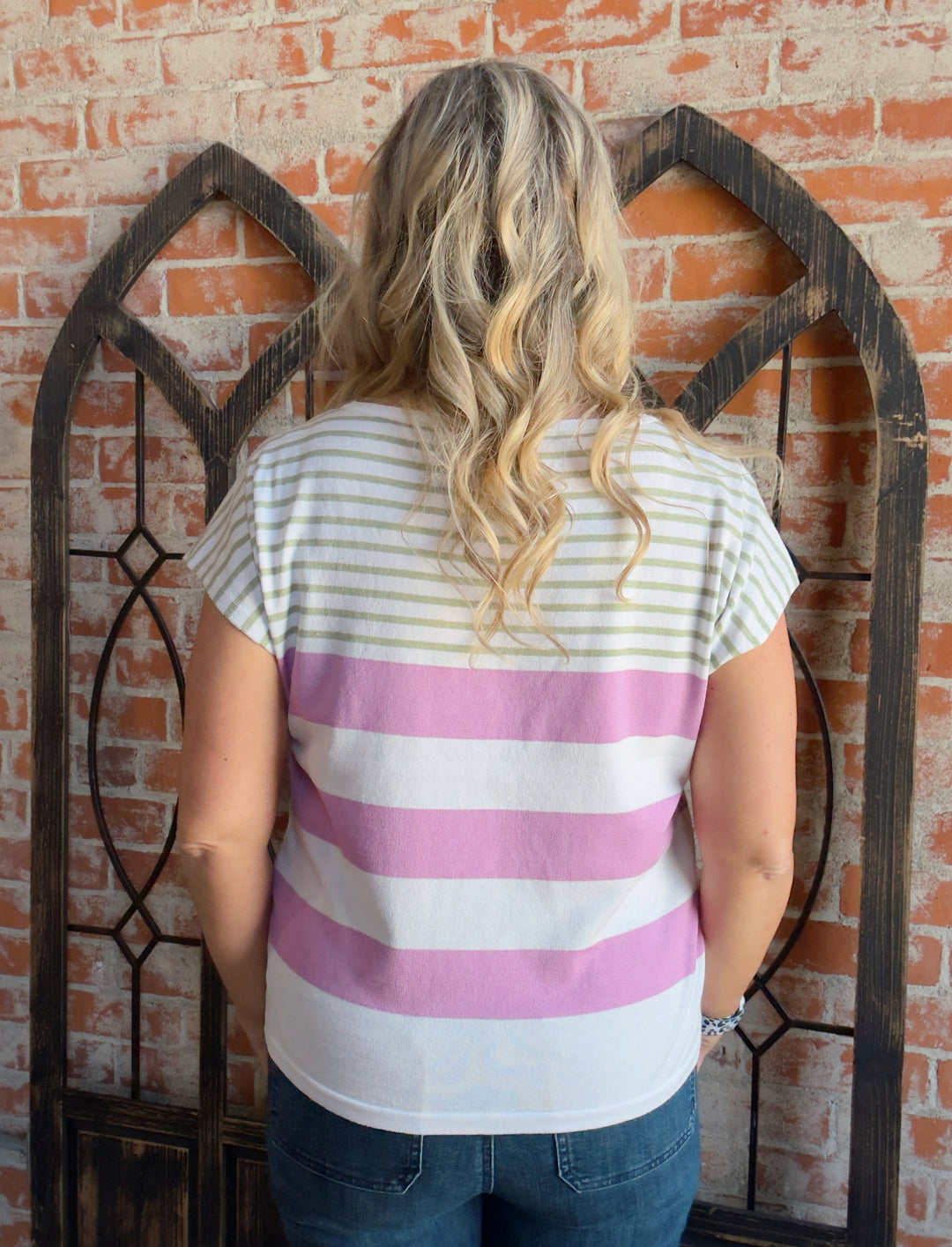 I Can Tell Striped Sweater-Green/Lavender