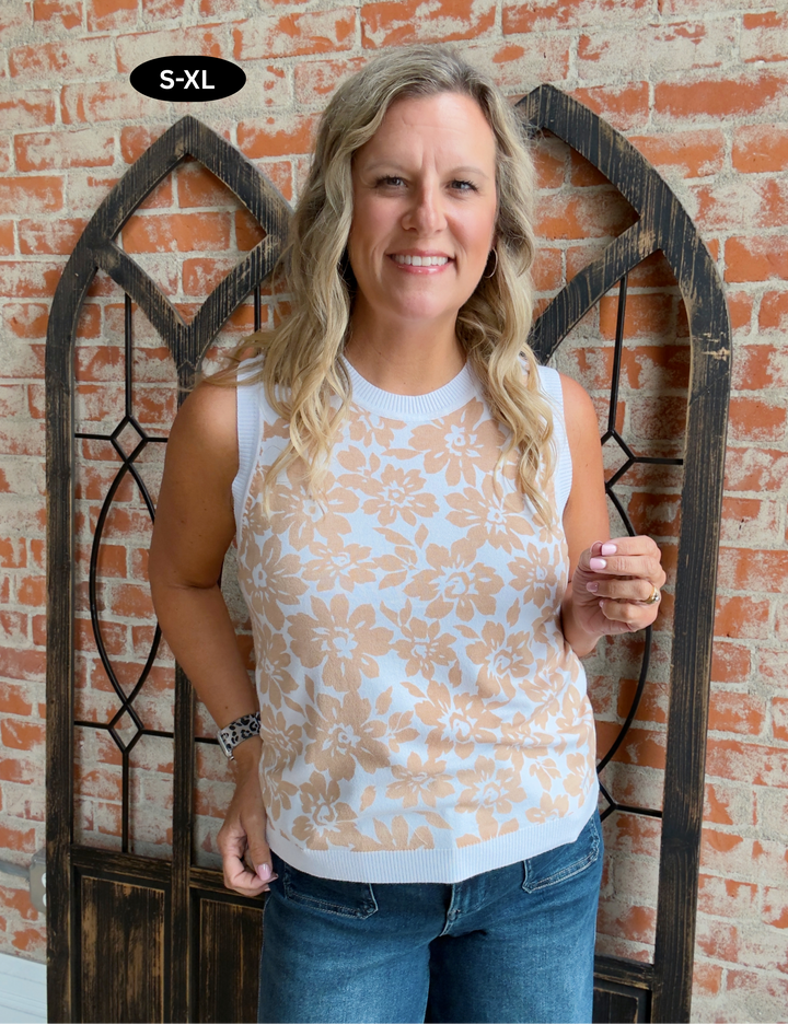 Like Royalty Floral Sweater Tank-Taupe