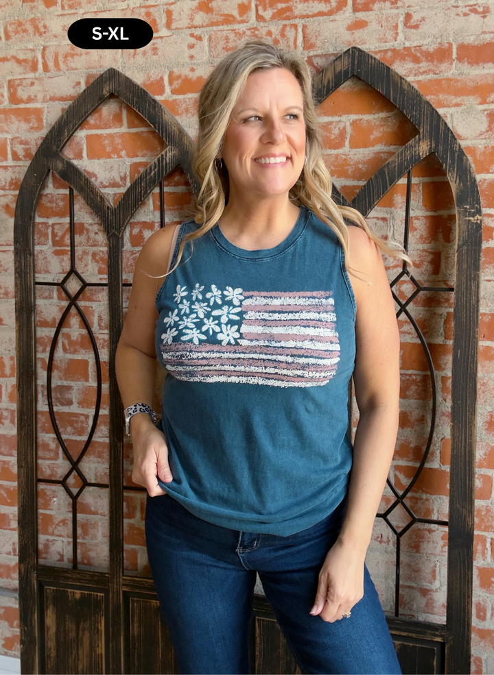 Floral American Flag Tank