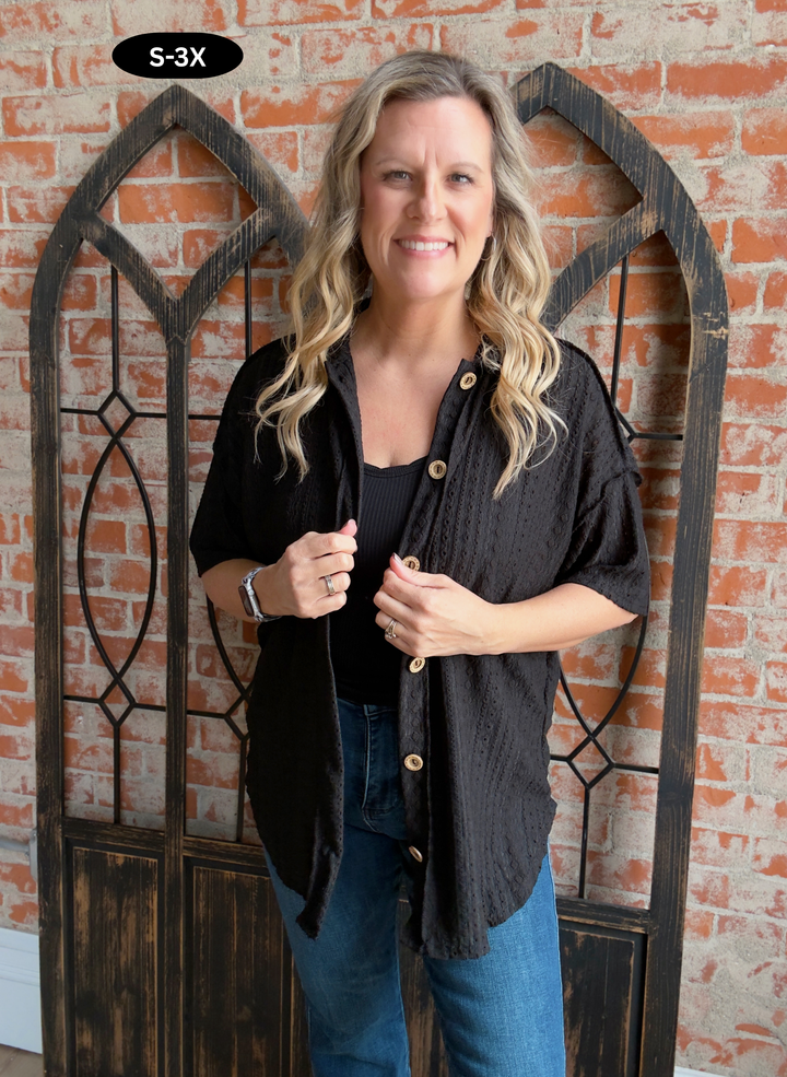 You'll Notice Crochet Button Up-Black