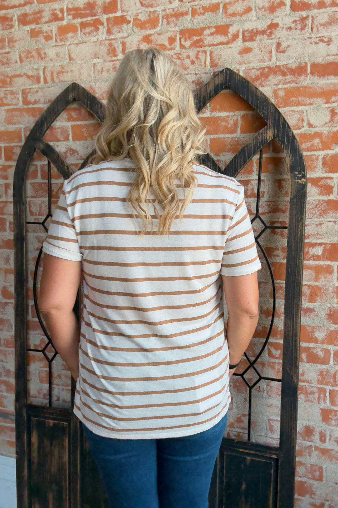 Near To Me Striped Tee-Camel