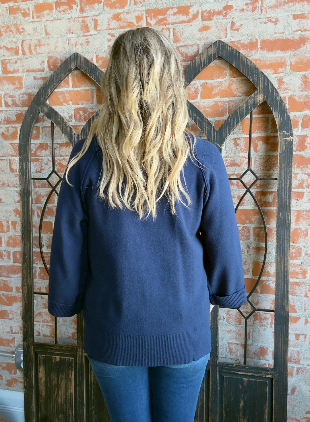 In For It 3/4 Sleeve Sweater-Hunter Green & Navy