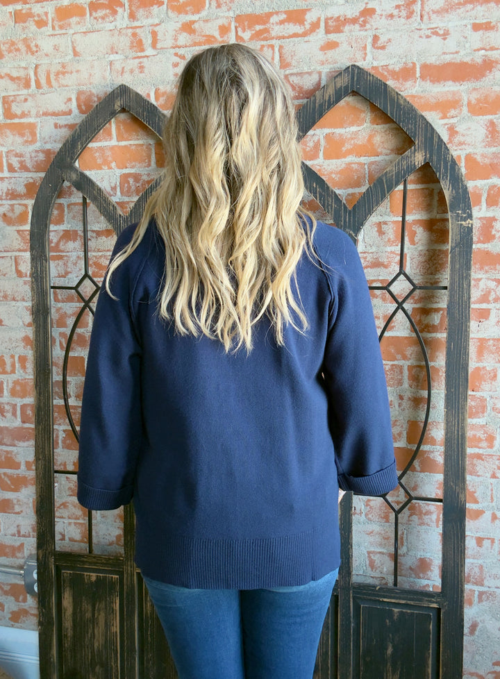 In For It 3/4 Sleeve Sweater-Hunter Green & Navy