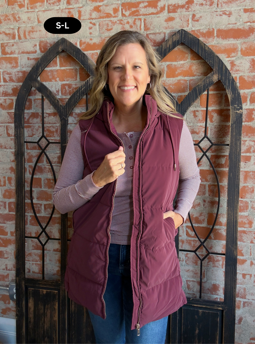 Warm Hug Long Puffer Vest-Mulled Wine