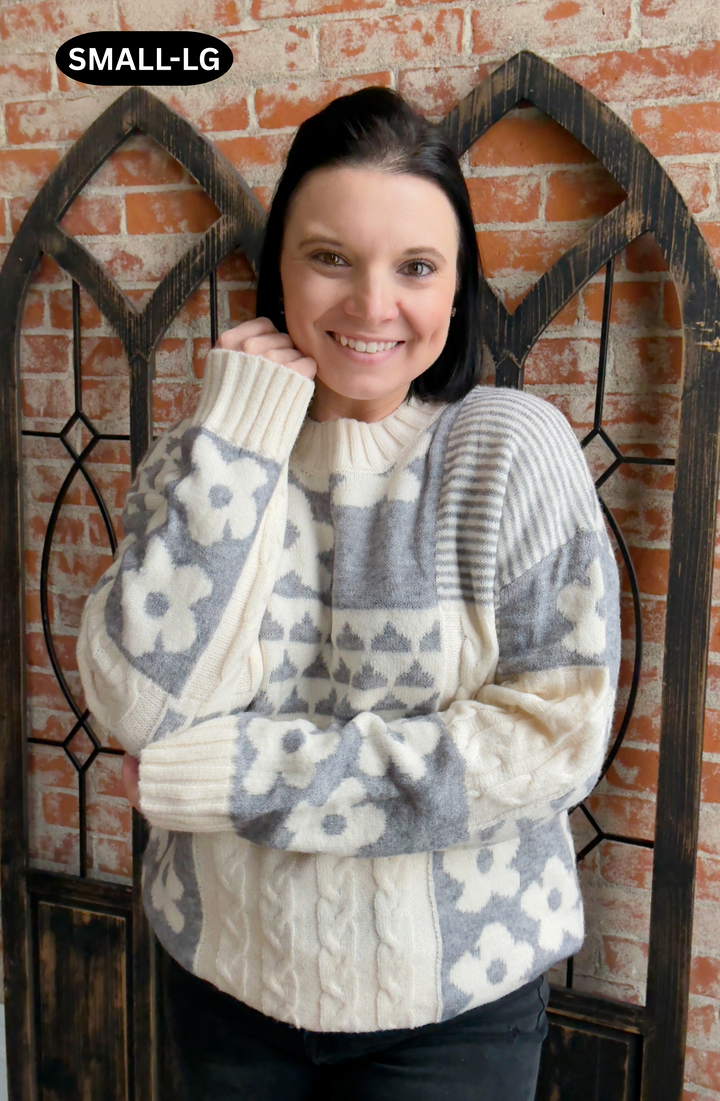 Winter Dream Floral Color Block Sweater