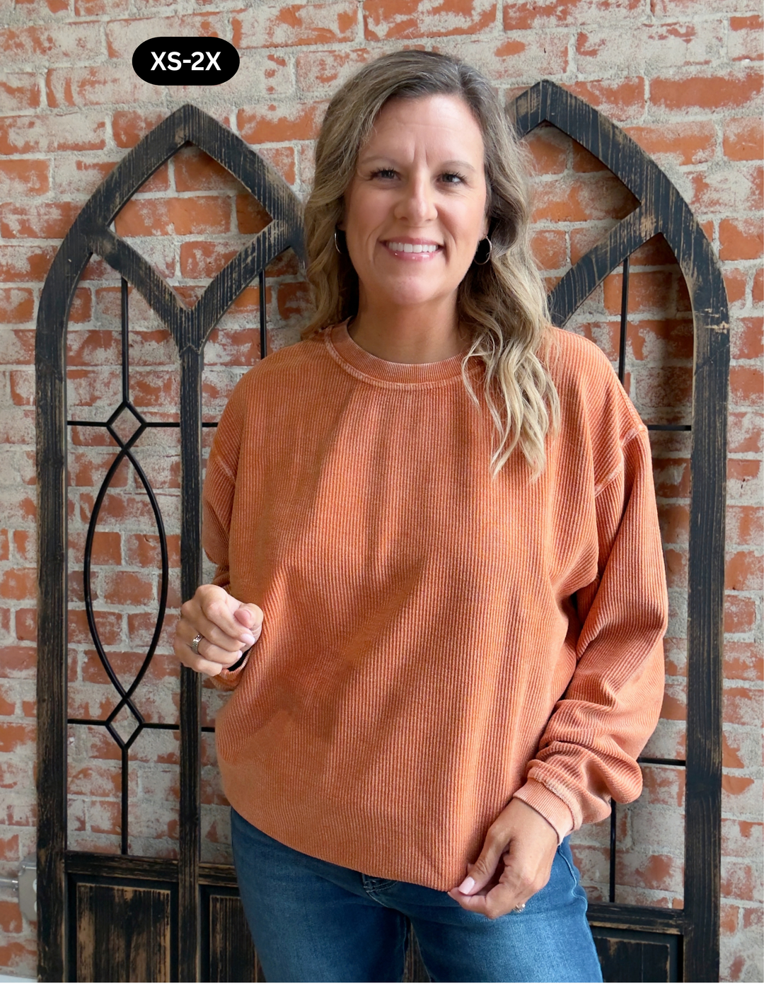 Addicted Corded Crewneck- Rust