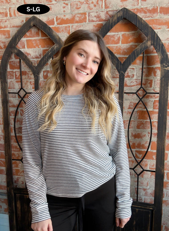 Time Flies Striped Long Sleeve-White/Black