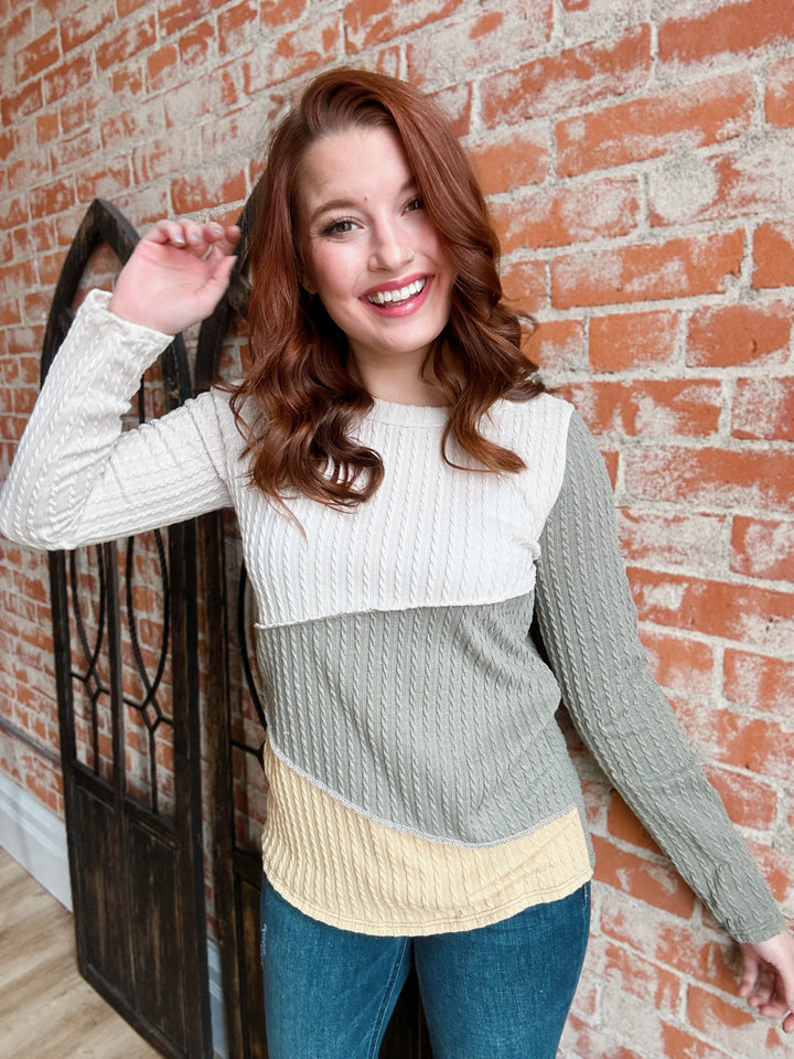 Look My Way Cable Knit Color Block