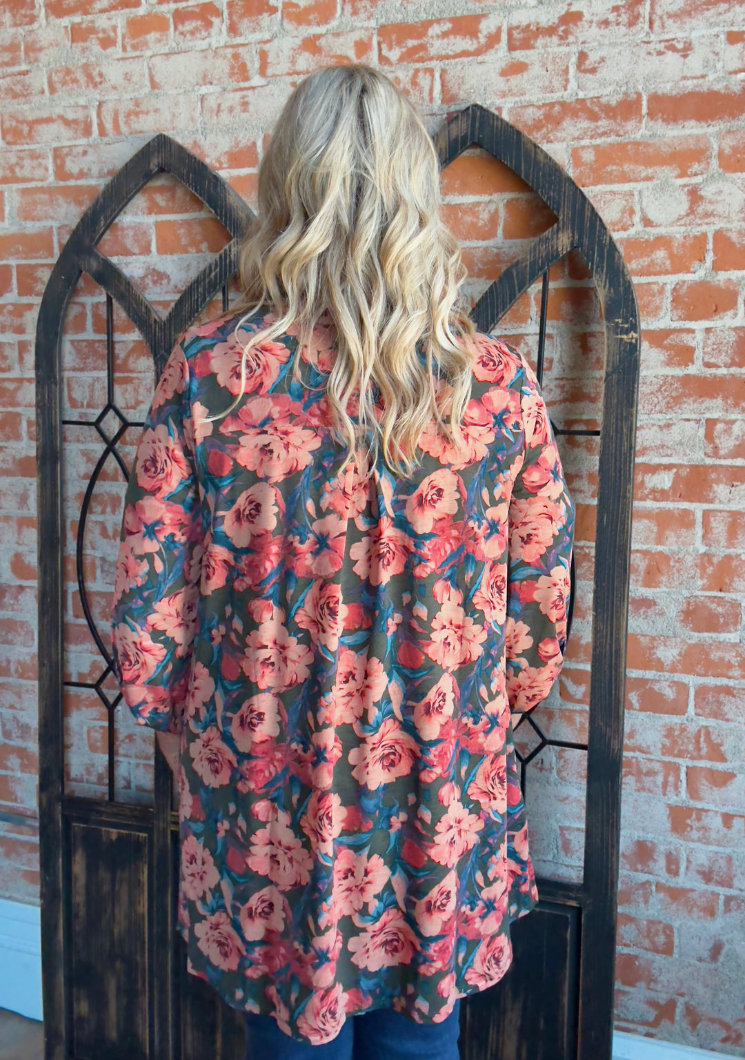 In The Moment Fall Floral Olive Kimono