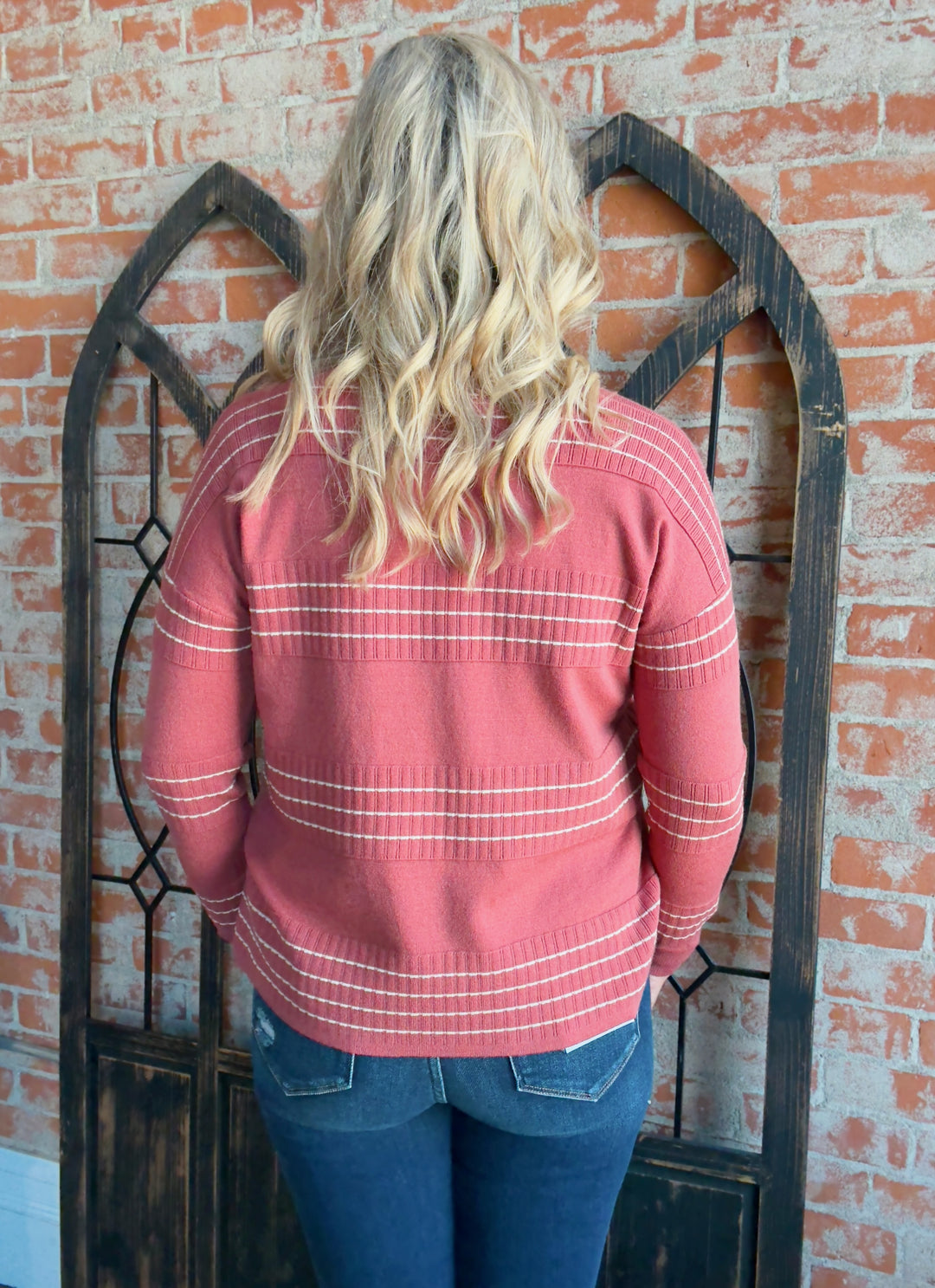 Just Like That Striped Sweater-Brick
