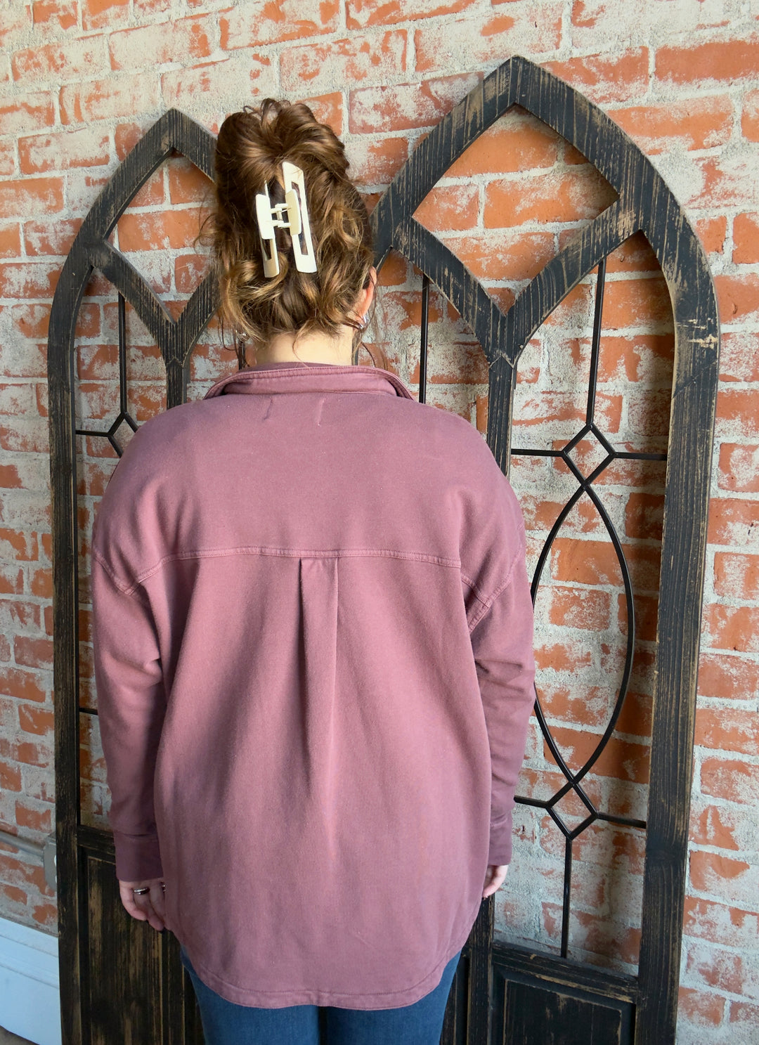 Time Goes By Knit Denim Shacket-Raisin