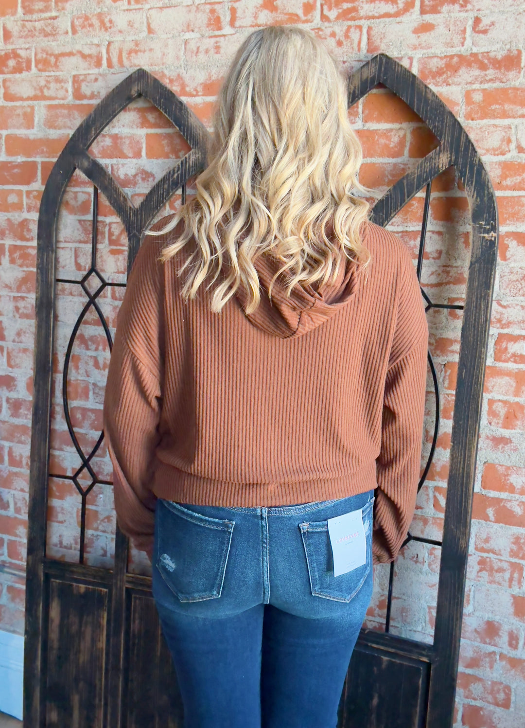 Bring On The Day Ribbed Hoodie-Chestnut