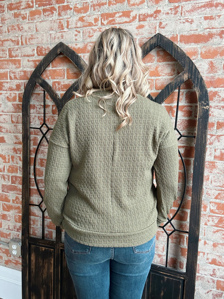 It Makes Sense Textured Long Sleeve-Olive