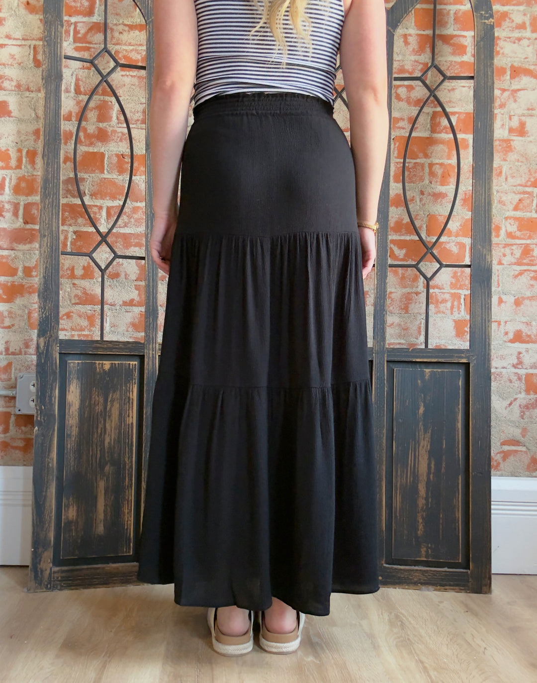 Jealous Eyes Tiered Maxi Skirt-Black