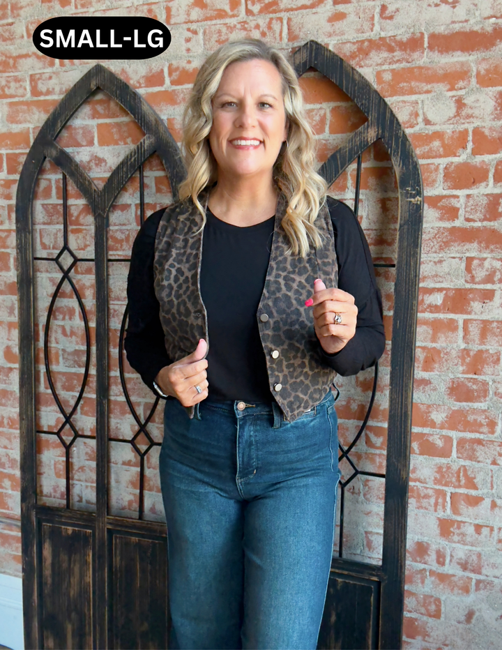 Mom's Night Out Denim Leopard Vest