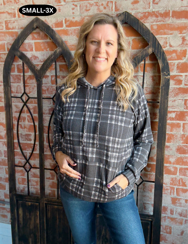 Feel The Joy Plaid Ribbed Hoodie