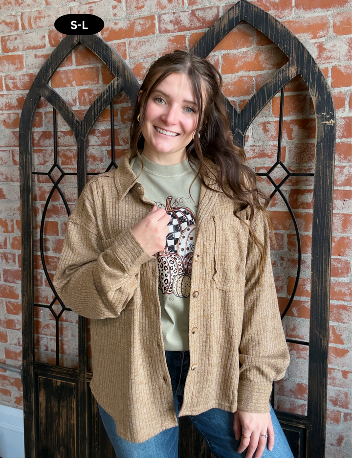 Close To Me Ribbed Shacket-Mocha