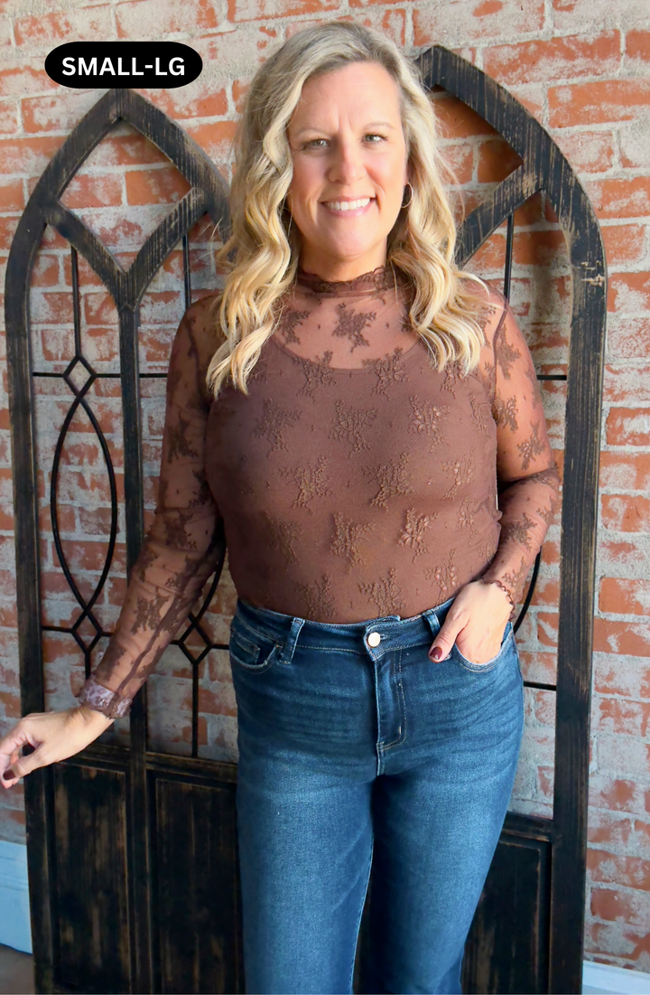 Sheer Desire Lace Sleeve-Brown