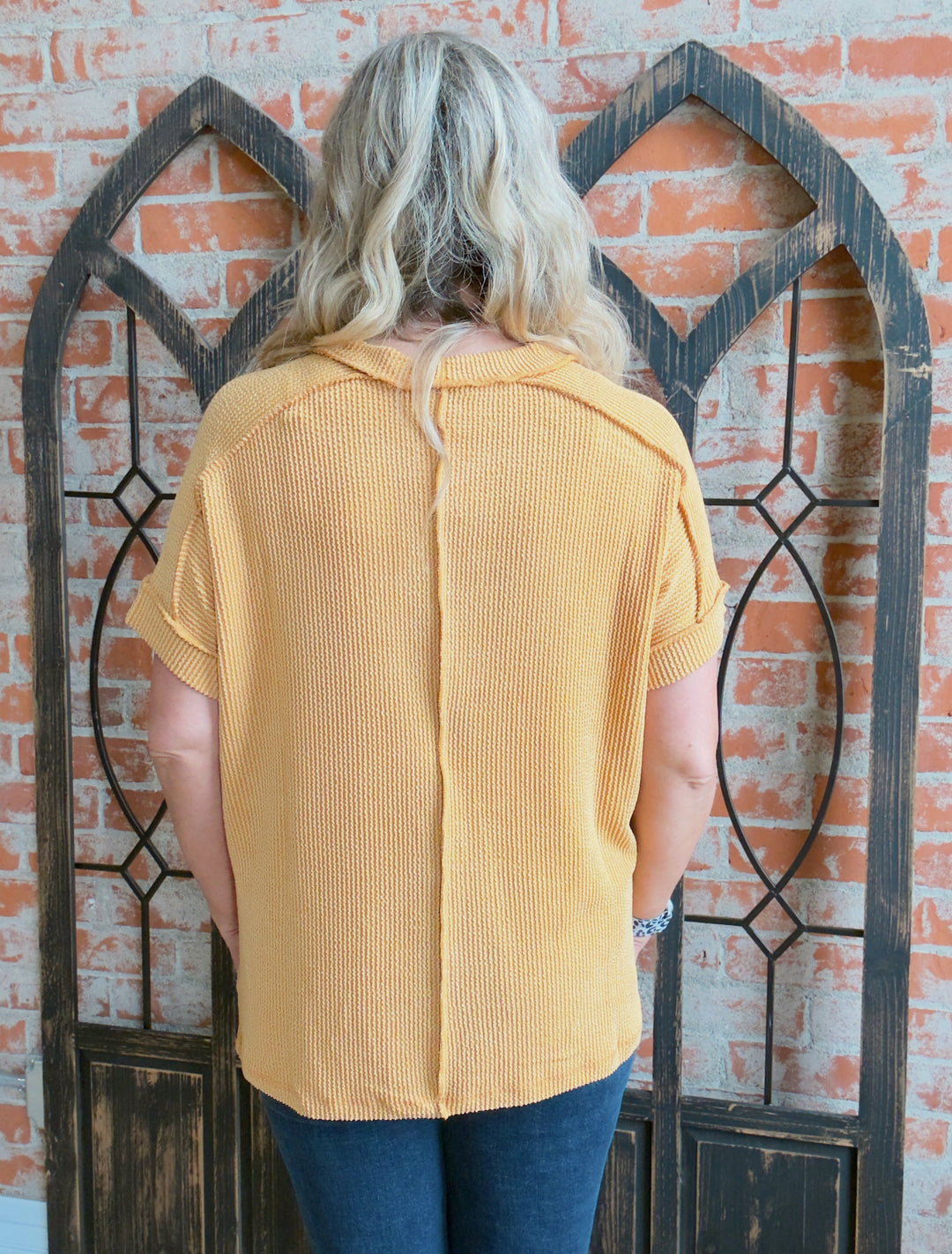 Just What You Need Ribbed Tee- Mustard & Green Tones