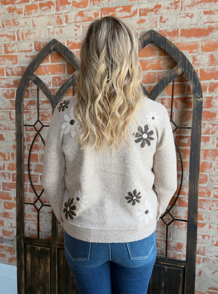Floral Fashion Sweater-Mocha