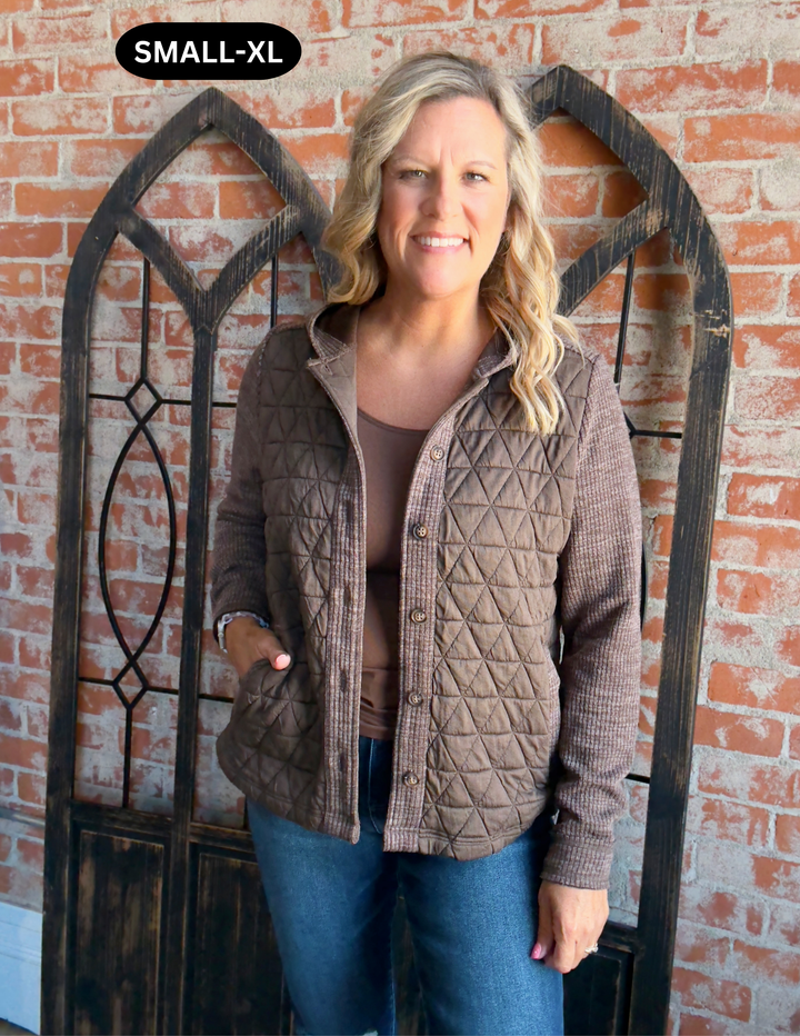 Give It Your All Quilted Shacket-Brown