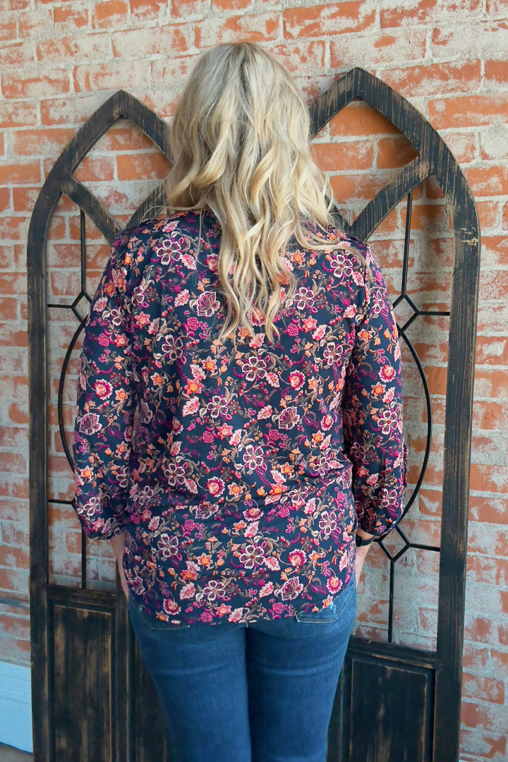 Always Remind Me  Luxe Navy Floral 3/4 Sleeve