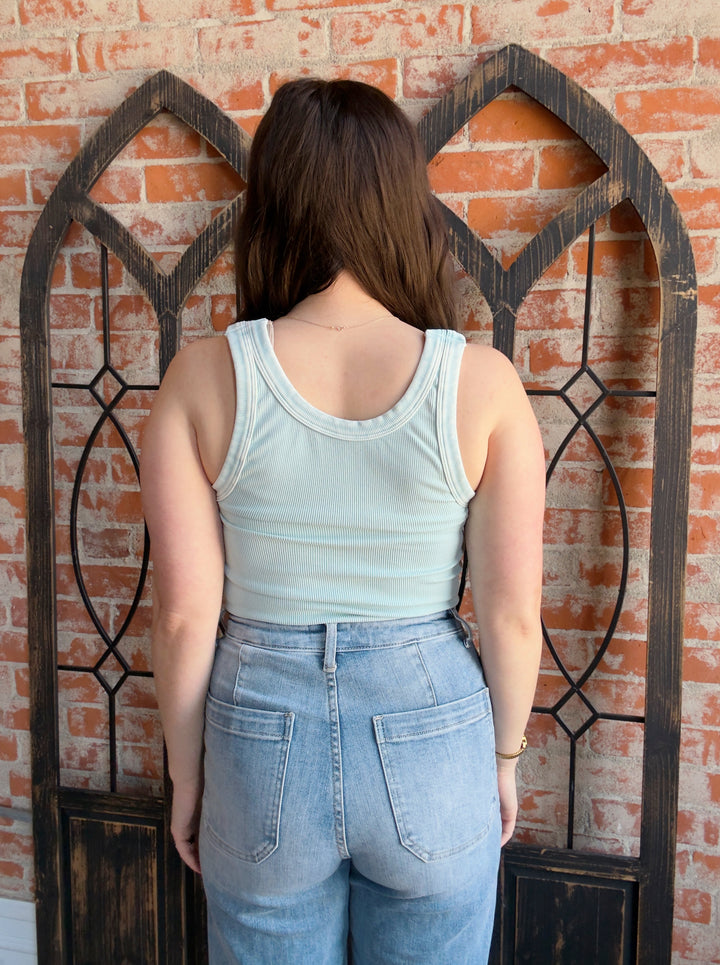 Keep It On The Down Low Ribbed Tank-Light Mint