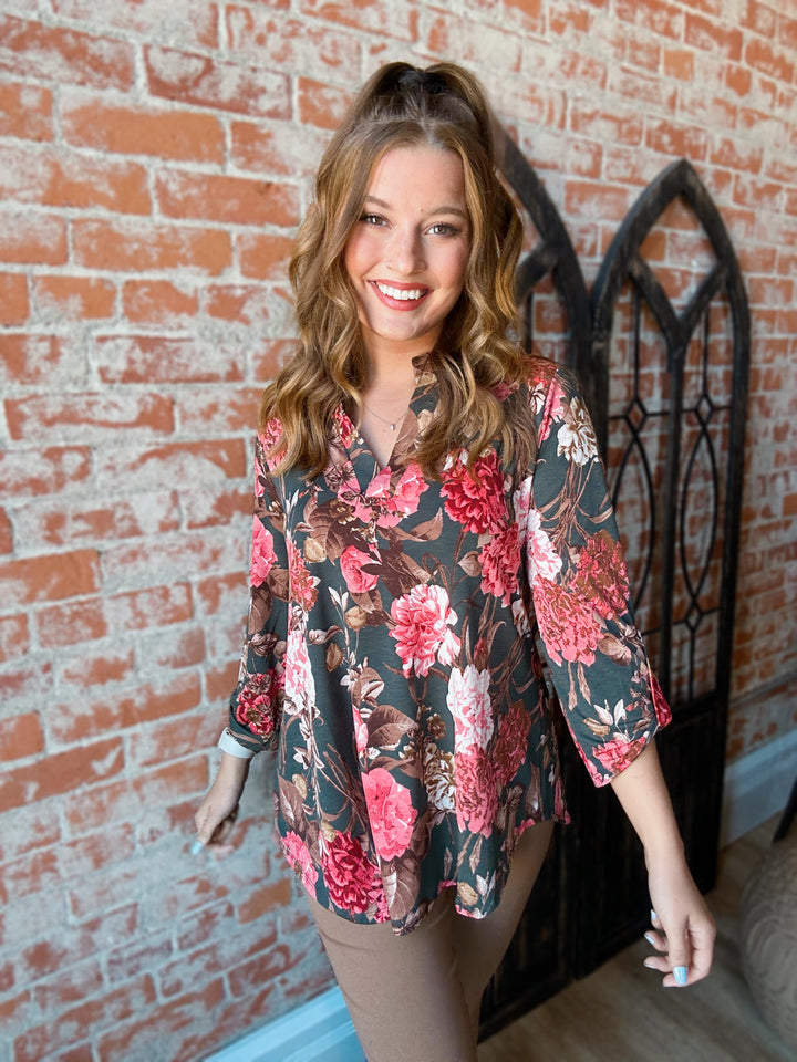 Love Me More Hunter Floral Lizzy Blouse