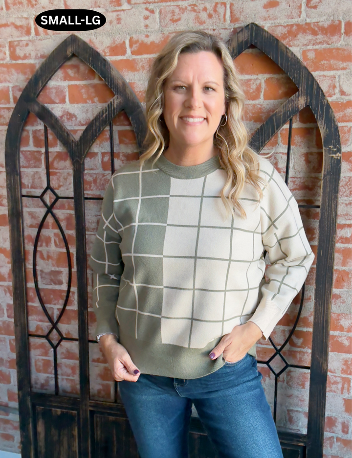 Take A Good Look Grid Color Block Sweater