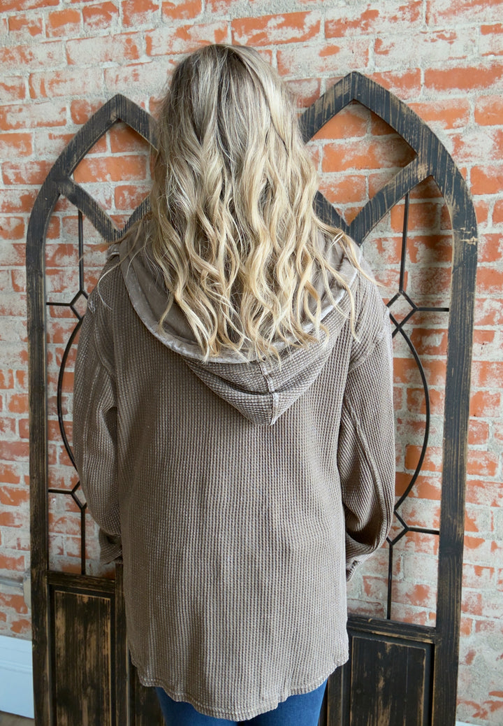 My Sweet Spot Waffle Knit Shacket-Mocha