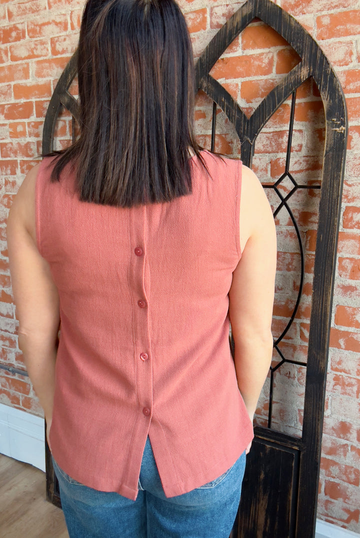 Edge Of Summer Linen Button Back Tank