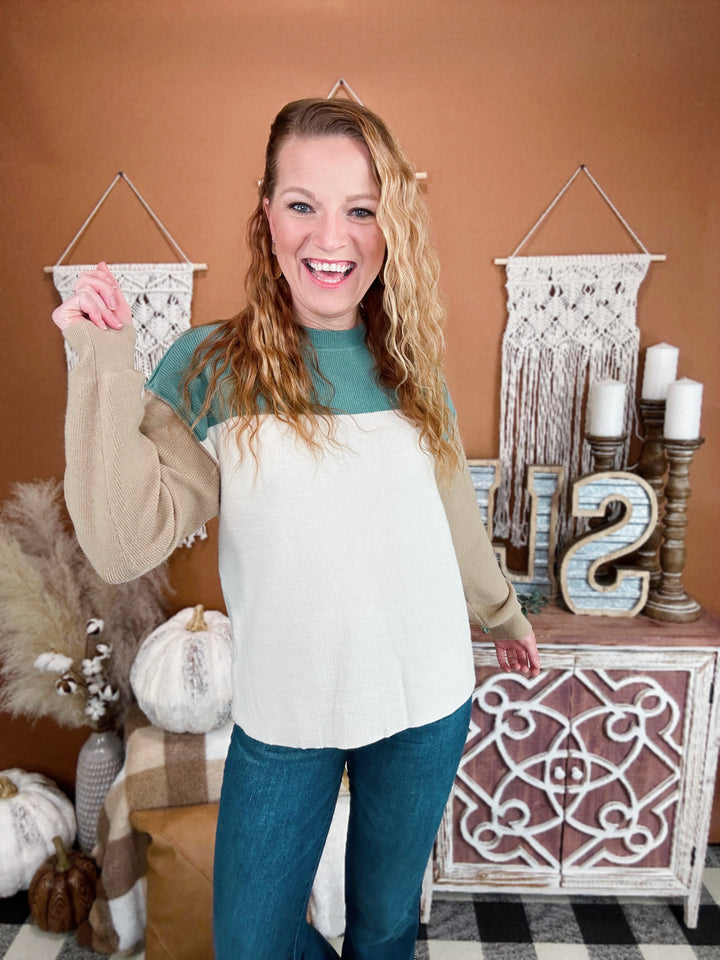 Make Your Wish Teal Color Block Sweater