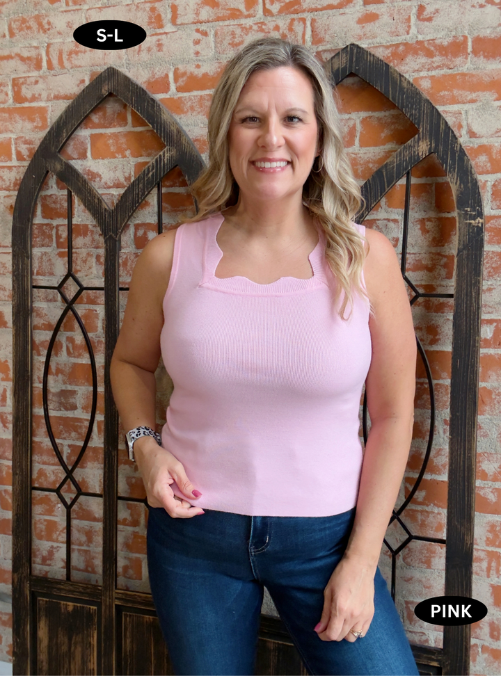 Worth It Scalloped Tank-Red & Pink