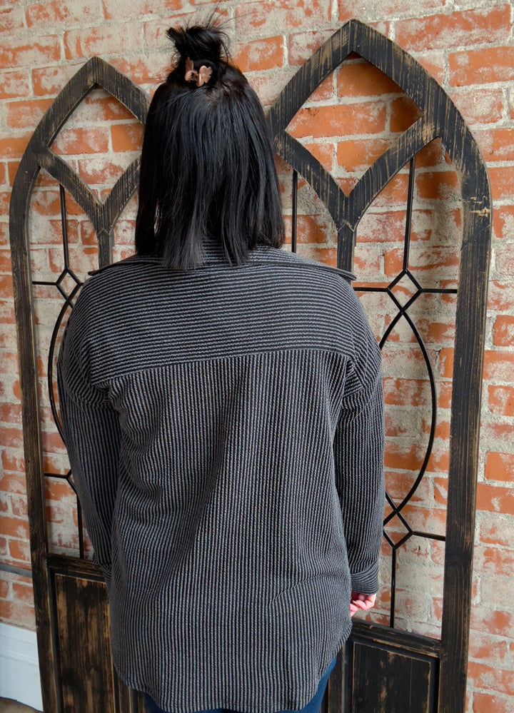 Always #1 Ribbed Shacket-Charcoal