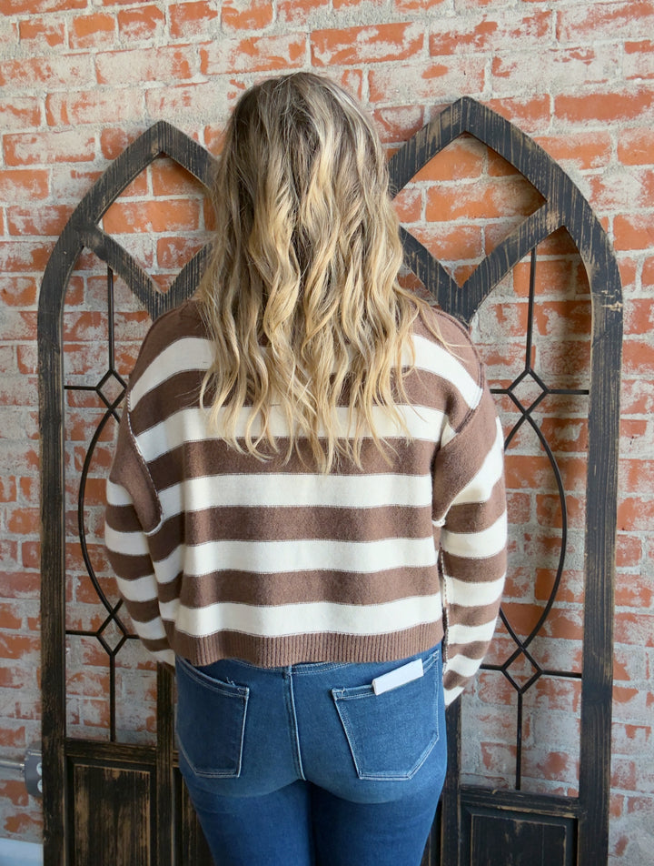 Just Say It Striped Sweater-Brown