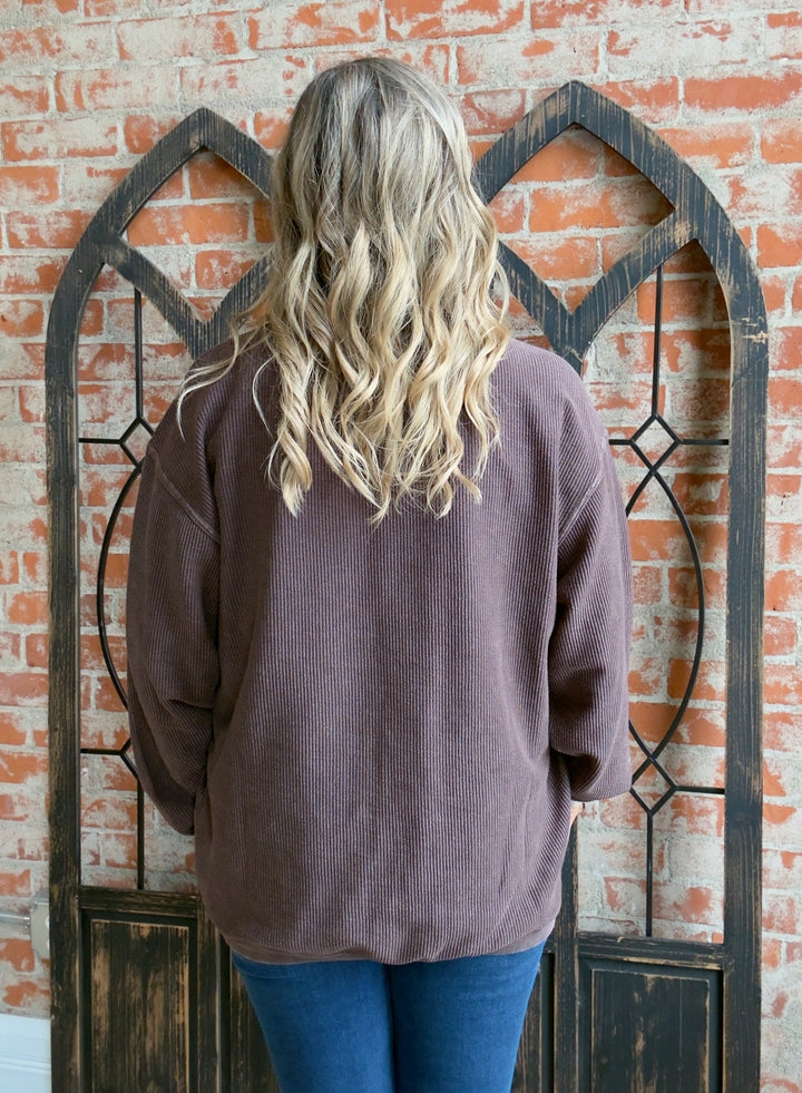 Addicted Corded Crewneck- Chocolate
